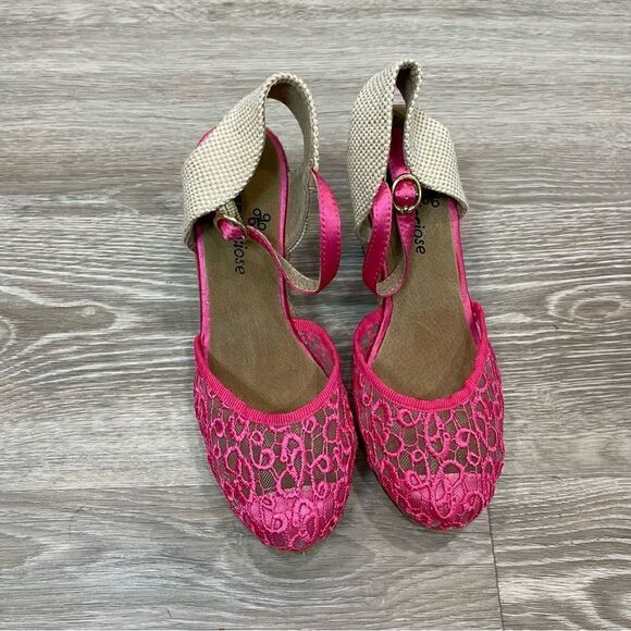LE CAPRICCIOSE Lattice Slingback Espadrille Pink Lace Shoes Wedge US 6 UE36 - Picture 4 of 9